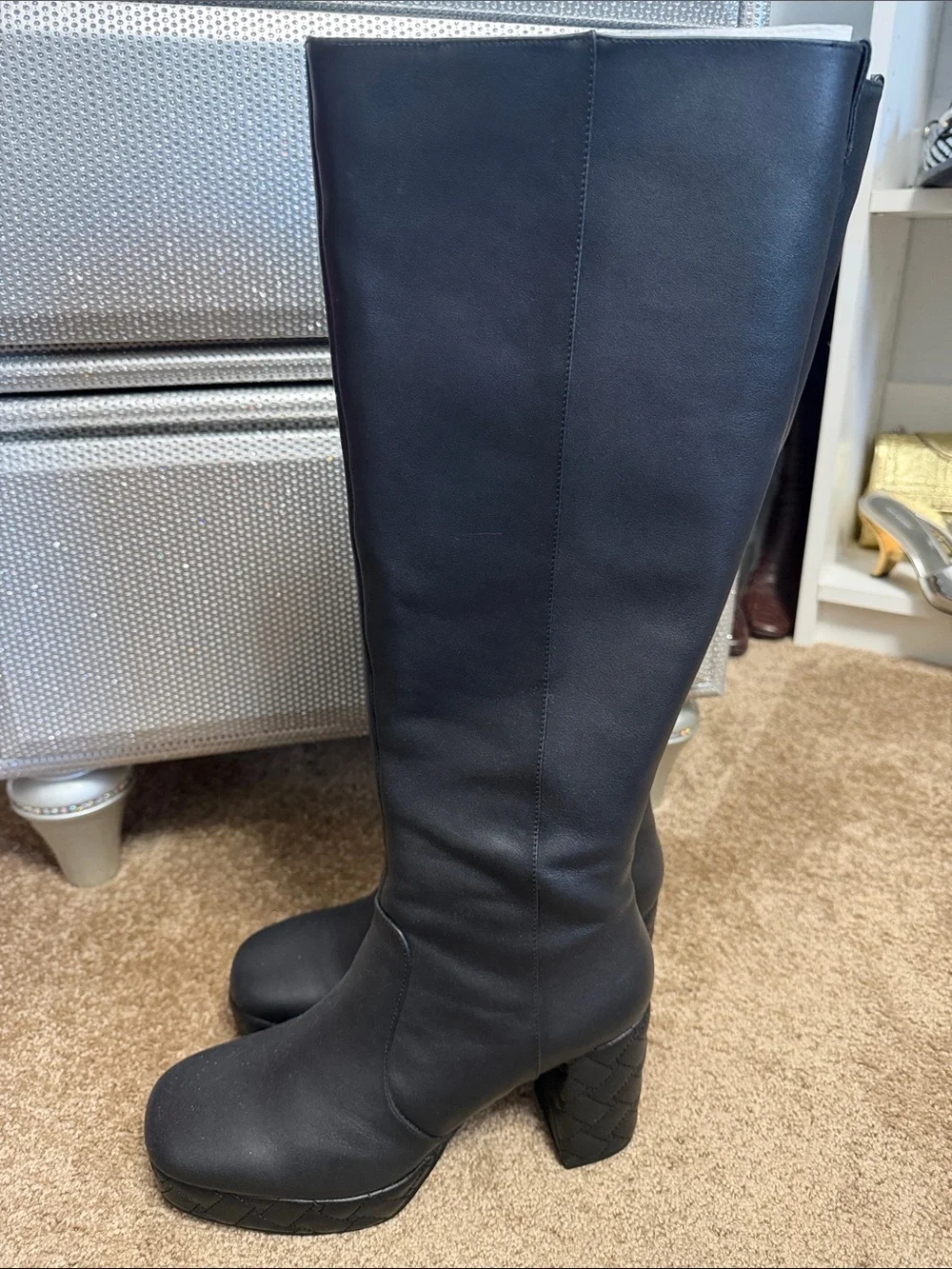 Kurt Geiger Black Over-the-Knee Platform Block Heel Boots